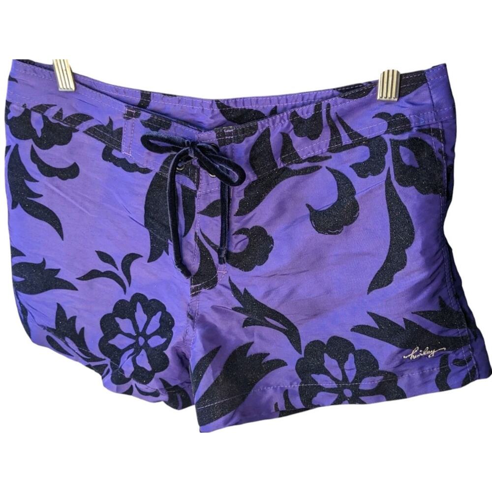 Y2K Hurley Sparkle Board Shorts 7 Juniors Purple Tropical Black Velvet Burnout - Picture 4 of 9
